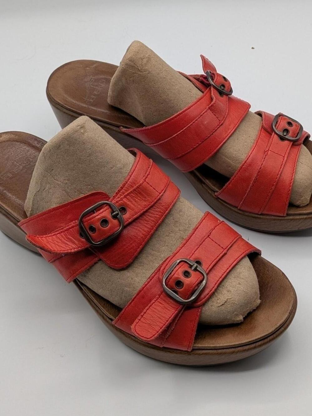 Dansko 40 EU 9.5 US Burnt Orange Leather Double Buckle Wedge Slide Sandals